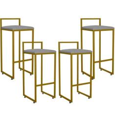 Kit 04 Banquetas Alta Para Cozinha Sala De Jantar Hanna L02 Dourado Co