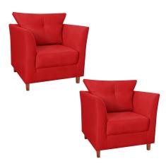 Kit 02 Poltrona Cadeira Sofá Decorativa Isis Sala Estar Salão Beleza Corano Vermelho - LM DECOR