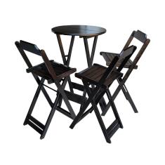 Conjunto De Mesa Bistrô De Madeira Dobrável Com 3 Banquetas - Tabaco