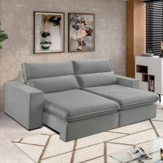 Sofá 2 Lugares 230cm Retrátil e Reclinável Free Veludo Cinza prateado