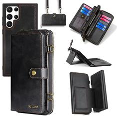 Capa carteira compatível com Samsung Galaxy S22 Ultra 5G, alça de ombro transversal, suporte para cartão, multifuncional, 2 em 1, capa magnética destacável para celular Gaxaly S22ultra 22S S 22