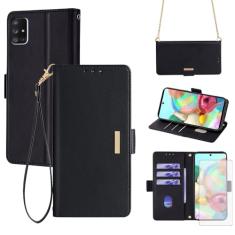 Asuwish Capa de celular para Samsung Galaxy A71 5G com protetor de tela de vidro temperado e alça de pulso com bloqueio de RFID, suporte para cartão de crédito, suporte para celular A 71 G5 71A S71