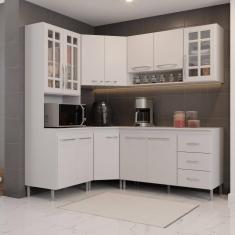 Cozinha Modulada Completa Fidelitá Viena 5 Peças 340cm 12 Portas 3 Gavetas Com Tampo Branco