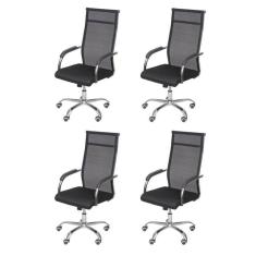 Kit 4 Cadeiras para Escritorio Presidente Alta Roma 3312 Preto