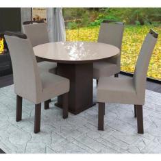 Conjunto Mesa Redonda com 4 Cadeiras New Ametista Talismã, Tabaco/Fend