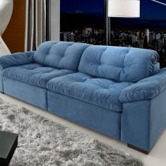 Sofá Retrátil e Reclinável 2 Lugares 220 Cm Pérola Veludo Azul