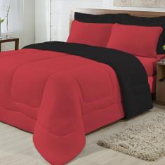Edredom Queen Dupla Face Malha 100% Algodão 1 peça - Vermelho/Preto - 