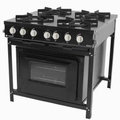 Fogão Industrial Venâncio Bravo a Gás 4 Bocas com Forno Preto Esmaltado BR4BFPR