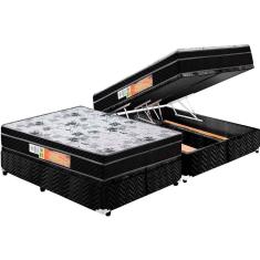Cama Box Baú Queen: Colchão Anatômico Polar D28 / Ep Orthoface + Base Crc Suede Black(158X198)