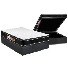 Cama Box Baú Casal: Colchão Espuma D33 Castor Black E White Air Euro Pillow + Base Gray(138X188)
