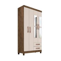 Guarda Roupa 4 Portas E 2 Gavetas Com Espelho Manchester Cor 252 - Teka - Champagne