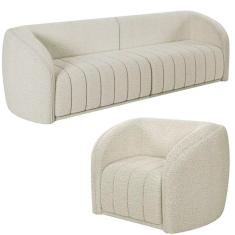 Sofá Decorativo 3 Lugares 252cm E Poltrona Meris M22 Boucle Cru - Mpozenato