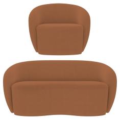 Sofá 2 Lugares Living 160cm E 1 Poltrona Giratória Garbin K04 Bouclê Terracota - Mpozenato