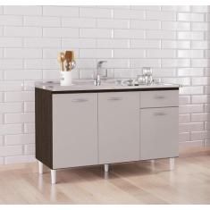 Balcão Gabinete Alice 120mt Para Pia Sem Tampo Chocolate Off White Poq