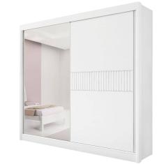Guarda Roupa Casal com Espelho 2 Portas 6 Gavetas - Titanium Ripado-Branco - Móveis D`Doro