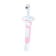 MAM Baby 1 Escova de Dentes Training Brush Com Cabo Extralongo, Ergonômico e Fácil de Segurar para Crianças de 5+ Meses com Trava de Segurança, Rosa