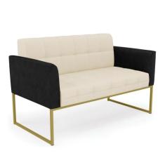 Sofá Namoradeira 2 Lugares Base Industrial Dourado Elisa Preto/Linho B