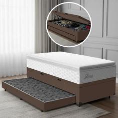 Cama Box Baú com Colchão de Molas Ensacadas Pillow Top Flora Auxiliar 