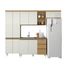 Armário de Cozinha Completa com Balcão 10 Portas 2 Gavetas Sophia Atacama / Off White