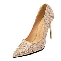 Sapato feminino Gaorui bico fino strass salto alto fino plataforma stiletto, Dourado, 6.5