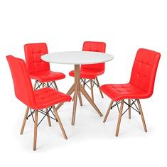 Conjunto Mesa de Jantar Maitê 80cm Branca com 4 Cadeiras Eiffel Gomos - Vermelha