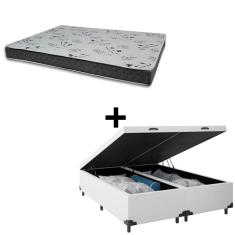 Cama Baú Casal 138 Bipartido Tecido Sintético Branco Com Colchão Miller Bello Box - 100% Espuma - D33 Cinza 54x138x188