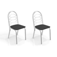 Cadeira Sala de Jantar Holanda 2c009 Kit Cromado Courano Preto