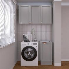 Lavanderia Modulada 2 Peças sem Tampo 1 Armário Aéreo 3 Portas 1 Balcão Cabecasa Madeiramadeira Cinza/Branco