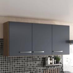 Armário de Cozinha Aéreo Suspenso 3 Portas Castanho/Cinza