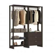 Guarda-Roupa Closet 2 Peças com 2 Cabideiros 3 Gavetas e 4 Nichos Yes Nova Mobile Grafite Intenso