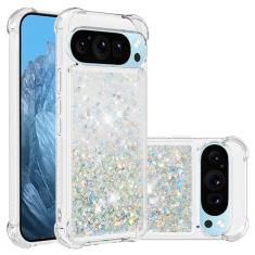 COTDINFOR Capa para Google Pixel 9 Capa de telefone transparente com glitter líquido fofo, areia movediça flutuante à prova de choque capa protetora de TPU macio para Google Pixel 9 / Pixel 9 Pro Love