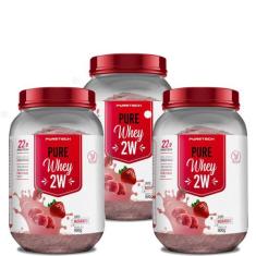 Kit 3x Whey Protein 2W 900g - Puretech, P, MORANGO