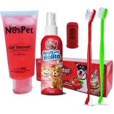 Escovas Spray e Gel Dental Kit Higienico para Cães E Gatos Petshop Nos
