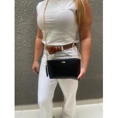 Bolsa Bolsinha Festa Brilho Metalizada Feminina com Corrente Transvers