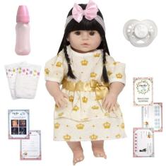 Boneca Estilo Reborn Laura Morena Fofa Com Lindos Acessórios - Cegonha