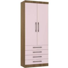 Guarda Roupa Modulado 90cm 2 Portas 4 Gavetas Avelã/Rosa Pf - LUCIANE 