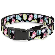 Buckle-Down Coleira para cães martingale - Corujas Flip Preto/Malva/Sálvia - 2,54 cm de largura - Serve para pescoços de 38,1-66,04 cm - Grande