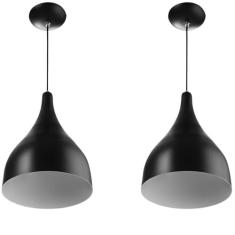 Kit 2 Lustre Pendente Gota Media De Alumínio 30cm Soquete E-27 Preto