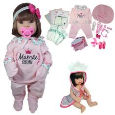 Boneca Bebê Reborn 100% Silicone Bolsa + 28 Itens - Mamãe Reborn