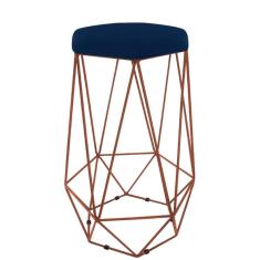 Banqueta Paris Aramada Base Bronze Corino Azul Marinho