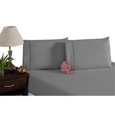 Jogo Lençol King 400 Fios Poliéster Elástico 3 Peças Cinza