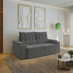 Sofá Retrátil Reclinável com Porta Copos e Usb 3 Lugares 200cm Embaúba Extra CabeCasa