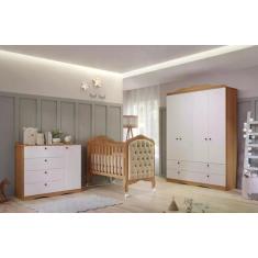 Quarto de Bebê 3 Peças com Berço Capitonê Cômoda 4 Gavetas e Guarda Ro