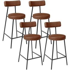 Kit 04 Banquetas Baixa Para Cozinha Sala De Jantar Bar Bancada Milão L02 Couríssimo Marrom