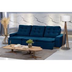 Sofá Modular 6 Lugares 3.05M Retrátil E Reclinável Azul