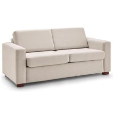 Sofá-Cama 3 Lugares Mh-1174 Herval 201 Cm Colchão Casal Linho Creme C1 Pé Madeira Amêndoa