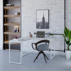 Mesa De Escritório Em L Estilo Industrial 120x150cm Kuadra Snow - Est.branca