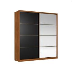 Guarda Roupa Casal Com Espelho 2 Portas Bari Nogueira Preto - CASA H