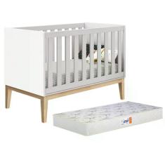 Berço Americano Classic com Pés Madeira Natural e Colchão D18 - Reller Móveis Branco Fosco