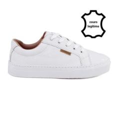 Tenis Couro Legitimo Branco Feminino Casual-Feminino